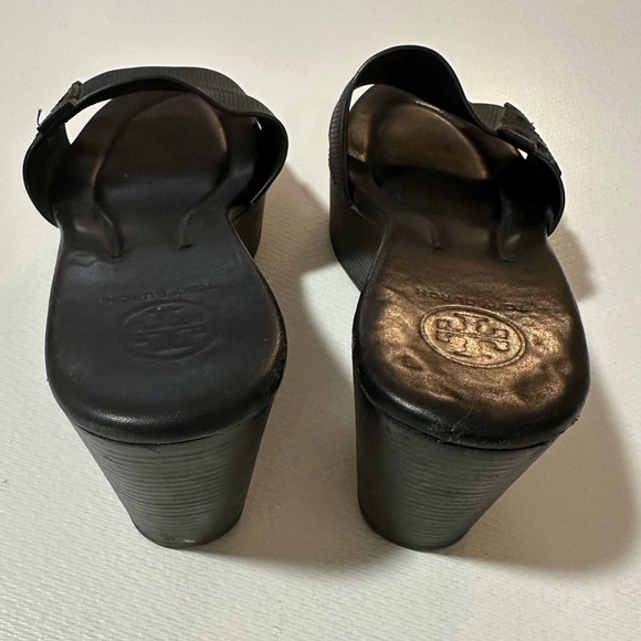 Vintage Tory Burch Lowell/Patti Style Black Wedge Leather Sandals Size 8 VGUC - Picture 7 of 13
